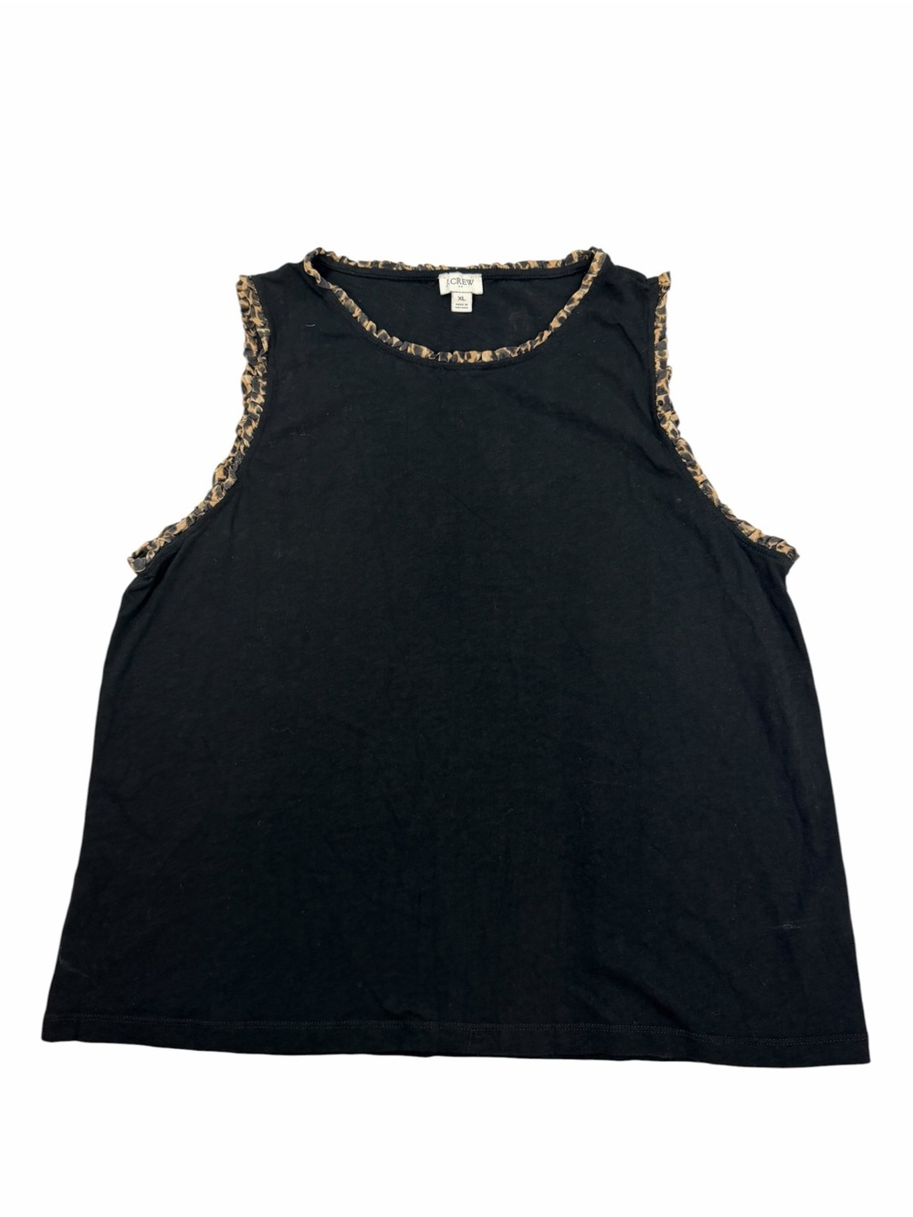 J. Crew Black Sleeveless Tank with Leopard-Trim